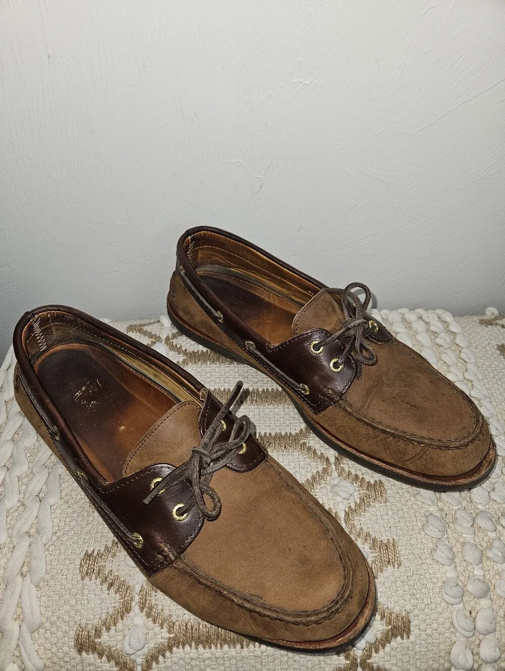 Men's Brown Two-Tone Leather & Suede Boat Shoes Sperry Topsider Size 13
